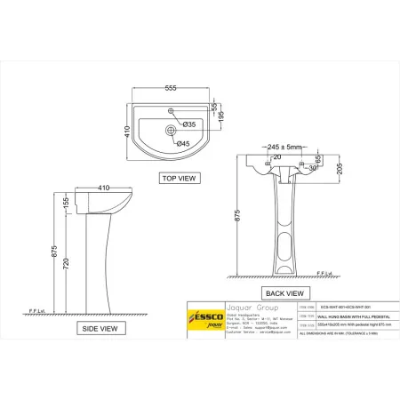 Раковина Essco Elements ECS-WHT-801 Белая с пьедесталом