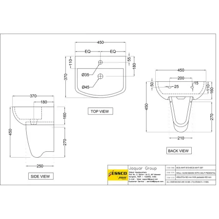 Раковина Essco Elements ECS-WHT-813 Белая с пьедесталом